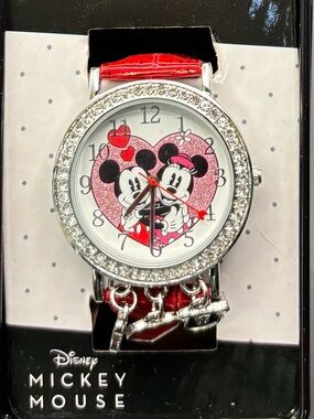 Disney Mickey & Minnie Heart Watch - Red Strap - #29